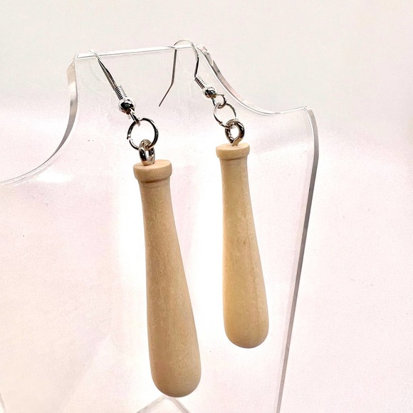 Baseball Bat Earrings - Baseball Mom Accessories - Wooden Bats - Sports Earrings - Picture 2 of 8
